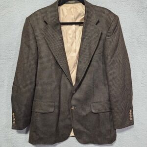 Oscar de La Renta Jacket 42R Brown Black Birds Eye Flannel Wool‎ Blazer